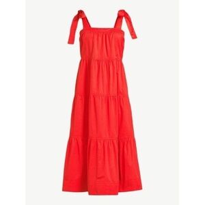 Free Assembly Women's Tie Shoulder Tiered Maxi Dress XS Watermelon Delight color